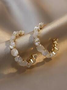 Shein - 1pair Unique Design Minimalist & Elegant Cat Eye Stone C Shaped Ear Cuff