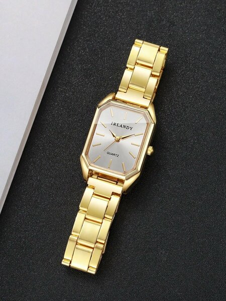 Shein - 1pc LUCKYFOX Minimalist Retro Steel Strap Small Square Calendar Watch