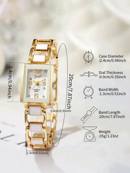 Shein - 1pc Classic & Fashion Square Dial Women's Quartz Wrist Watch - White