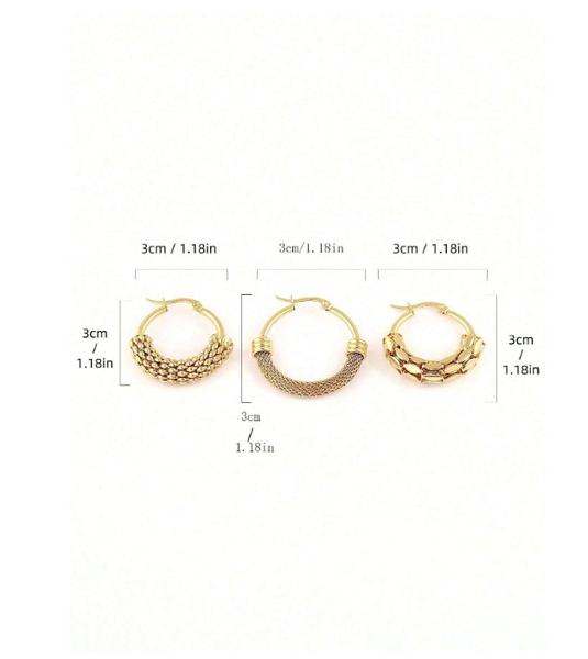 Shein - 6pcs 18k Gold Plated Titanium Steel Exaggerated Oval U-Shaped Hoop Earrings
