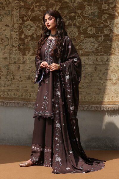 Cross Stitch Unstitched Embroidered Marina 3 Piece Suit CS26UW Deep Walnut - Winter Collection