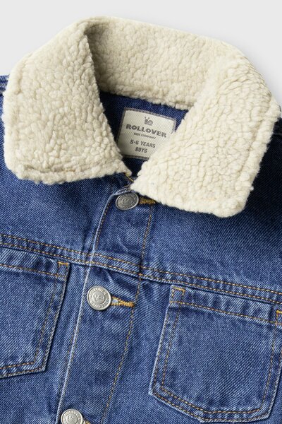 Girls Blue Fur-Collar Denim Jacket