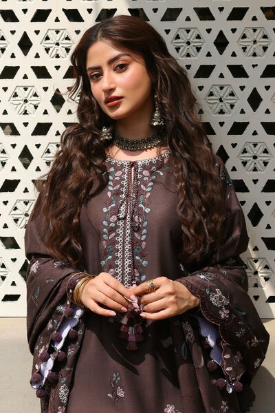 Cross Stitch Unstitched Embroidered Marina 3 Piece Suit CS26UW Deep Walnut - Winter Collection