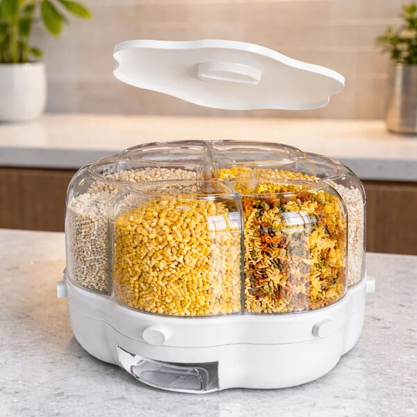 Plastic Grain Storage Boxes – Airtight Multi-Compartment Kitchen Container