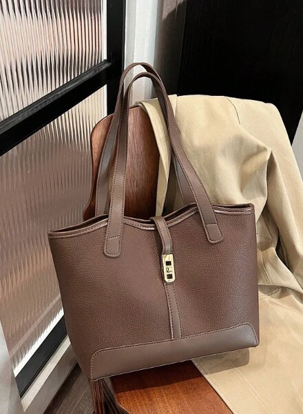 Shein - Elegant Style Plain Large Capacity Shoulder Tote Bag