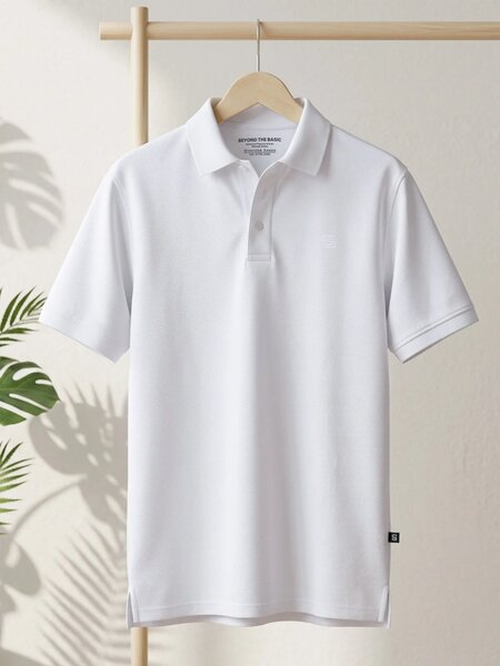 White Textured Half Sleeves Popcorn Polo T-Shirt (POLO-1052)