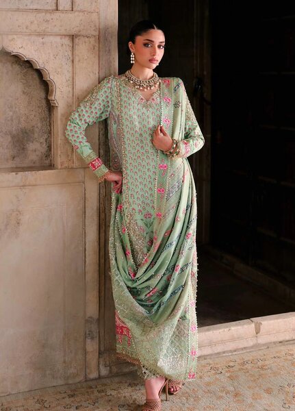 Saira Shakira Unstitched Embroidered Tissue Silk 3 Piece Suit SSR26UW Lotus - Wedding Collection
