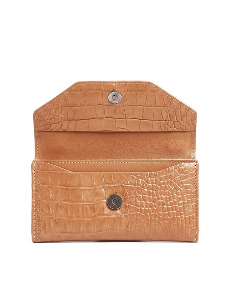 Leather Long Crocodile Wallet 3 Folds Peach