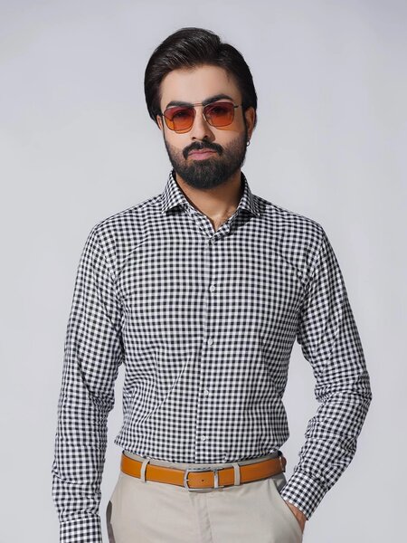 Black & White Self Checkered, Elite Edition, Cutaway Collar Men’s Formal Shirt (FS-2440)