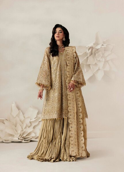 Aik Shaam by AIK Atelier Unstitched Net Embroidered 3 Piece Suit AIK26US D-03 - Wedding Collection