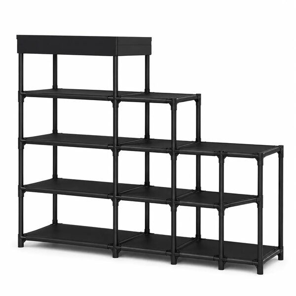 Multi-Tier Step Storage Rack | Black Modular Organizer Shelf