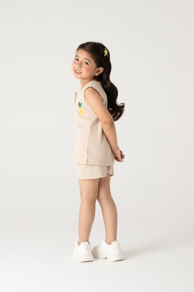 Girls Beige Graphic Co-ord Set