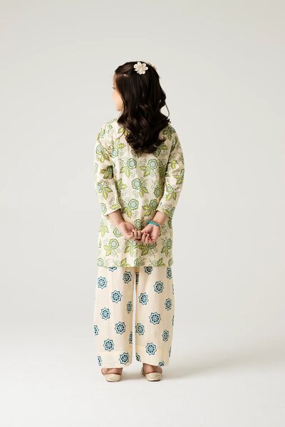 Off-White Printed Kurta Shalwar - 2pc