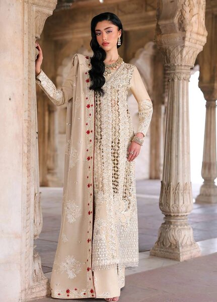 Saira Shakira Unstitched Embroidered Korean Silk 3 Piece Suit SSR26UW Rose - Wedding Collection