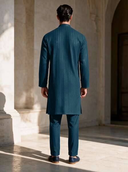 TGM Mens RTW Chikankari Chikankari Kurta Pajama Suit Royan Teal Festive Collection