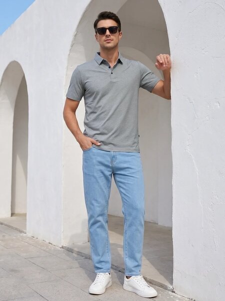 Light Green Textured Nylon Spandex Polo (POLO-1363)