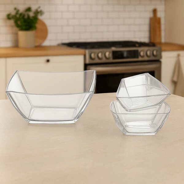 Modern Square-Cut Clear Pressed-Glass 7-Piece Fruit Bowl Set – 200/105 mm Small Bowls