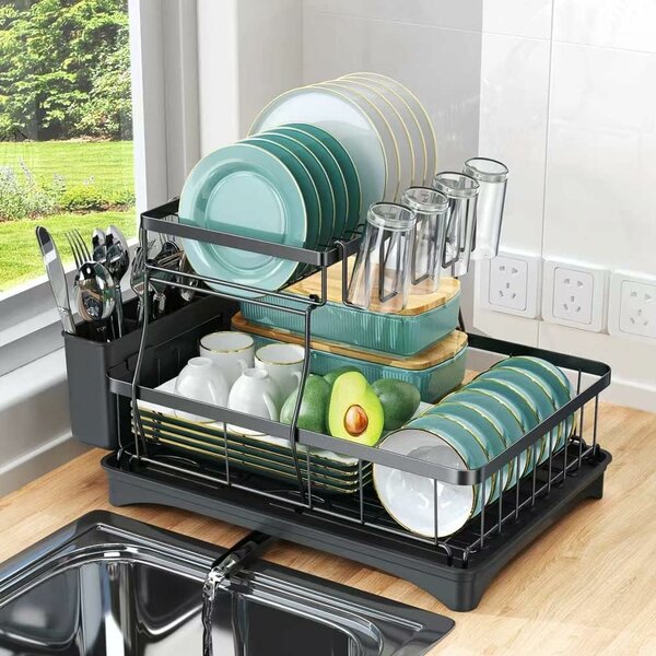 Home.Co - Dish Drainer Rack With Glass Holders