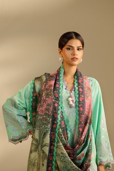 Unstitched Embroidered 3 Piece Muzlin Suit