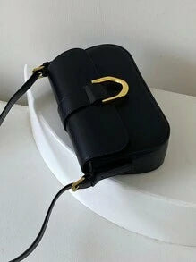 Shein - Vintage Style Red Patent Leather Square Crossbody Bag With Horsebit Buckle, Suitable For Girls