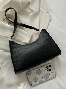 Shein - Pu Women Crocodile Print Handbag Fashion Vintage Zipper Shoulder Bag