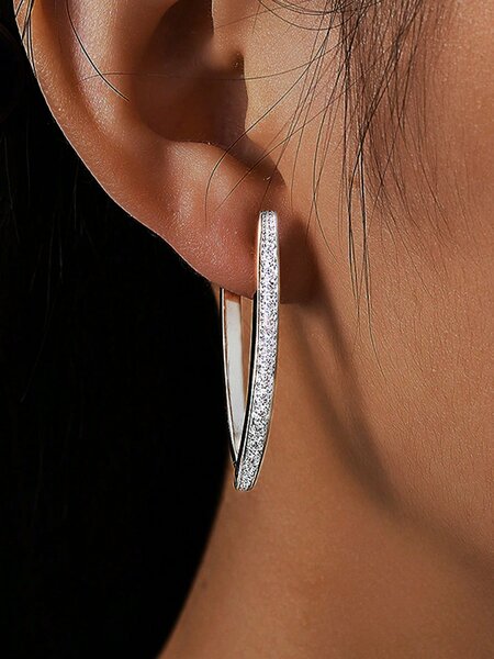 Shein Exclusive - 1pair Women's S925 Silver Geometric Cubic Zirconia Drop Earrings