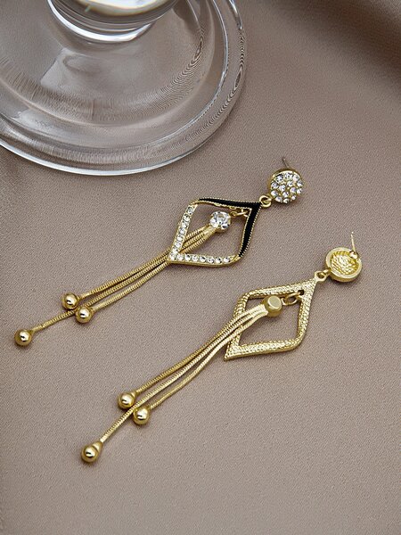 Shein - Rhinestone Geo Decor Drop Earrings