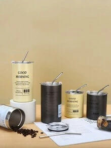 Shein - 1pc Stainless Steel Tumbler With Lid And Straw, 600ml/350ml Insulated Water Bottle