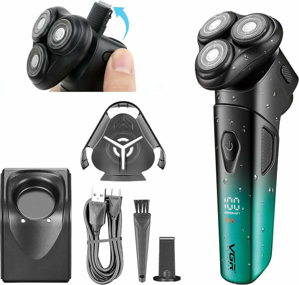 VGR - Electric Shaver for Men with Pop-Up Beard Trimmer, Magnetic Head Rotary Razor