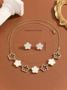 Shein - 3pcs Alloy Jewel Set With Rhinestone, Including Necklace And Earrings