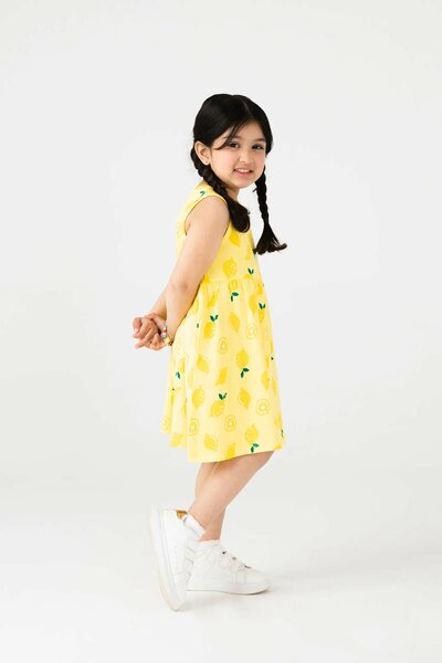Citrus Lemon Printed Jersey Frock
