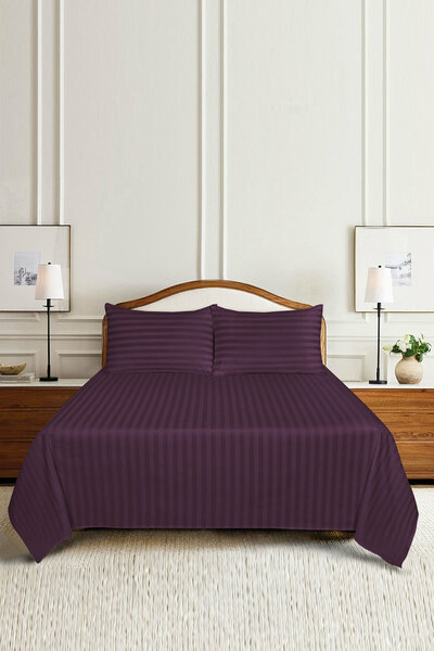 Royal Plum Stripe Satin T-250 Bed Sheet Set