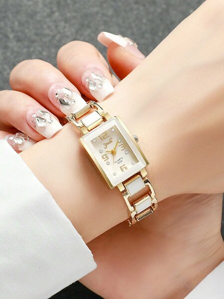 Shein - 1pc Classic & Fashion Square Dial Women's Quartz Wrist Watch - White