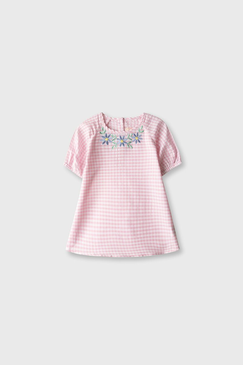 Pink Checkered Embroidered Top