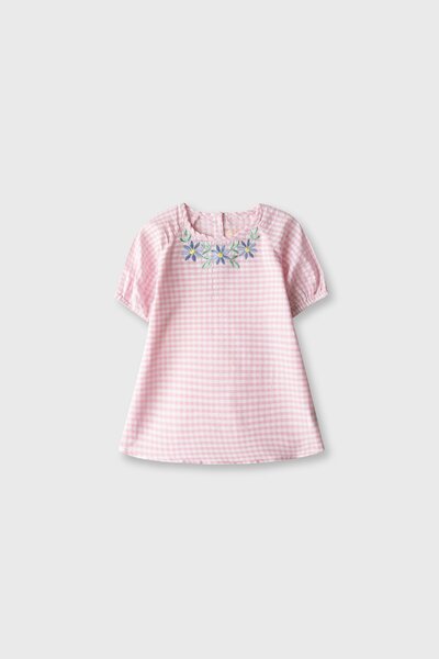 Pink Checkered Embroidered Top