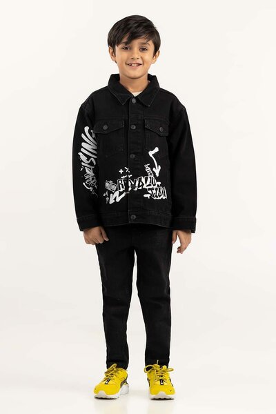 Toddler Boy Jet Black Collared Denim Jacket
