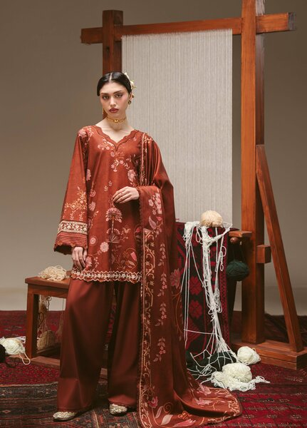 Cross Stitch Unstitched Printed Marina 3 Piece Suit CS25UW Sepia Grace  - Winter Collection