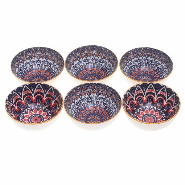 6 Pcs  Mandala-Inspired Ceramic Bowl Set