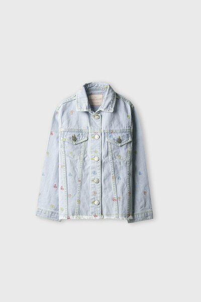 Girls Soft Blue Embroidered Denim Jacket