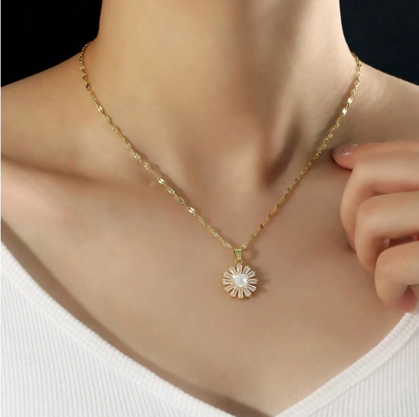 Shein -  1-3pcs 316L Stainless Steel Daisy Flower Zirconia Necklace And Earring Jewelry Set