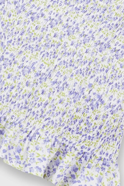 White Printed Smocked Cotton Top