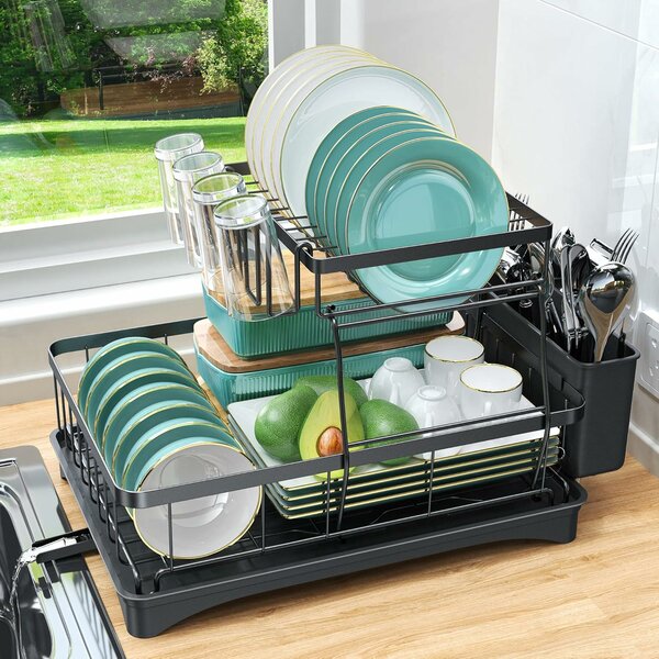 Home.Co - Dish Drainer Rack With Glass Holders