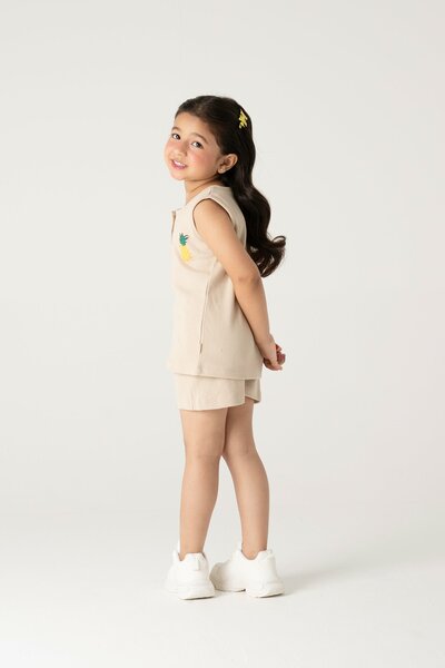 Girls Beige Graphic Co-ord Set