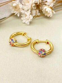 Shein - Fashion Copper Gold Plated Multicolour Cubic Zirconia Hoop Earrings For Women Bridal Wedding Jewelry