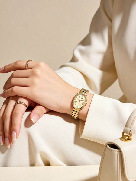 Shein - 1pc Unique Elegant Prominent Snake Head Dial Women's Watch -  Gold | White Dial