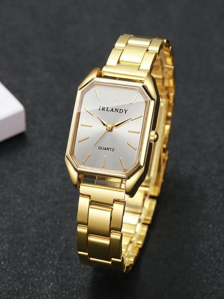 Shein - 1pc LUCKYFOX Minimalist Retro Steel Strap Small Square Calendar Watch