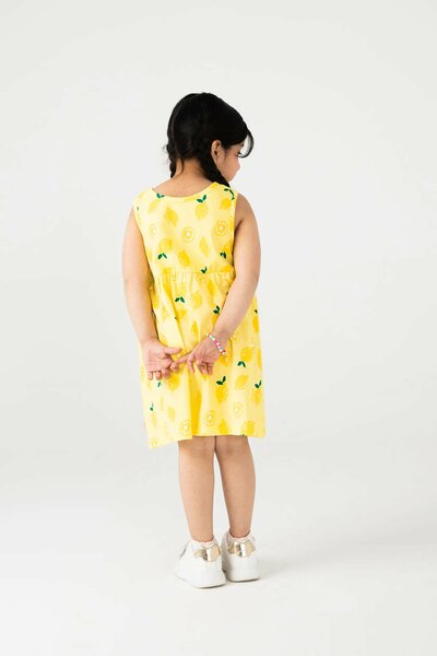 Citrus Lemon Printed Jersey Frock