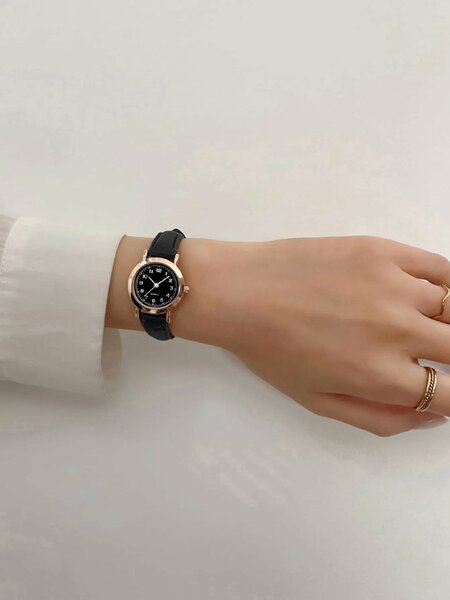 Shein - 1pc Ladies Watch Minimalist Quartz Watch - Black