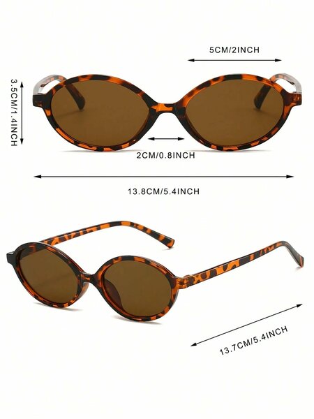 Shein - 1 Pair Women s Leopard Print Oval PC Frame Vintage Fashion Glasses