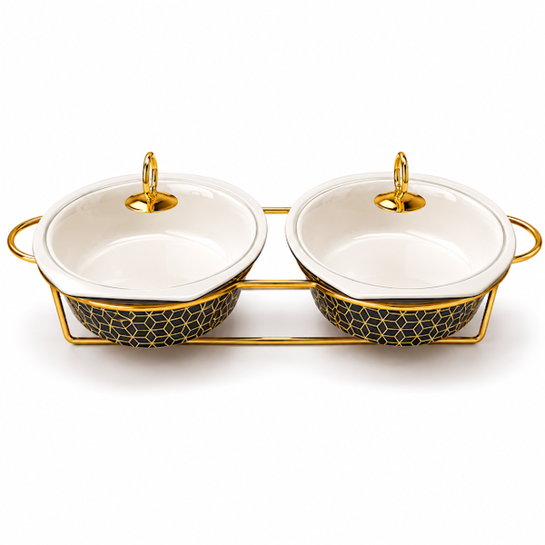 Premium 12.5 Inch Oval Twin Burner Dish Black for Elegant Buffet Service